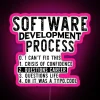 Software development process with Python coding on a neon-lit background.