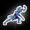 Sokka from Avatar stands in front of an RGB neon sign