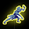 Sokka from Avatar The Last Airbender stands under a vibrant, RGB-lit neon sign featuring his name in bold yellow letters.