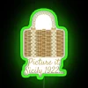 Sophia's wicker purse with neon green accents in a colorful, retro-inspired display.