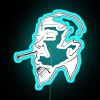 Neon sign with blue and purple hues, featuring a sophisticated smoker graphic