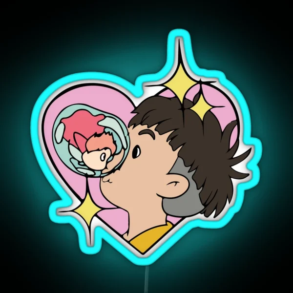 Sousuke Kissing Ponyo In A Water Bubble RGB Neon Sign