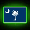 South Carolina state flag neon sign with green accents.