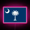 Neon sign featuring the South Carolina flag in pink, RGB lighting.