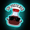 Soy sauce puns on a neon sign in a sophisticated blue color.