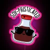 Soy sauce puns with neon colors on a pink background