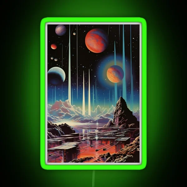 Space Landscape Of Futuristic City Mountains RGB Neon Sign