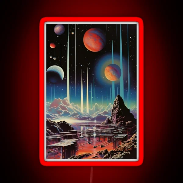 Space Landscape Of Futuristic City Mountains RGB Neon Sign