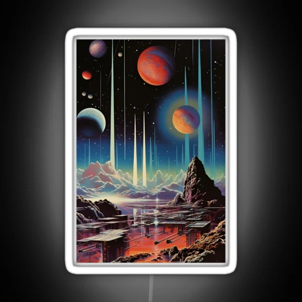 Space Landscape Of Futuristic City Mountains RGB Neon Sign