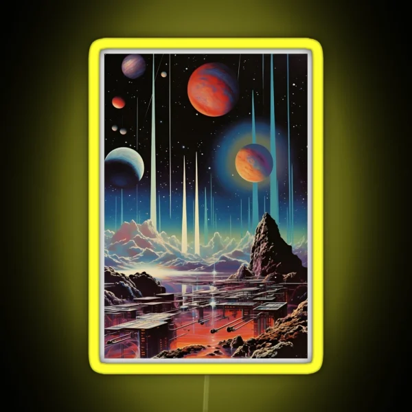Space Landscape Of Futuristic City Mountains RGB Neon Sign