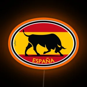 SPAIN Espana Spanish Bull Flag Oval Style 04 Led RGB Neon Sign