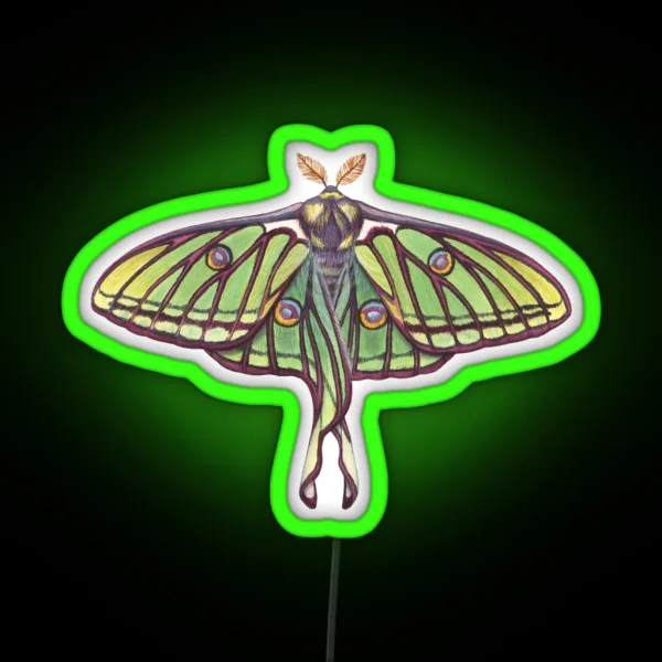 Spanish Moon Moth Graellsia Isabellae RGB Neon Sign