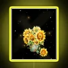 Neon sign of a sunflower with sparkling colors, symbolizing love and appreciation.