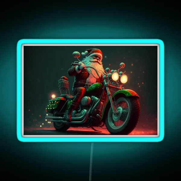 Speedy Santa Motorcycle Man Delivering Gifts The Best RGB Neon Sign