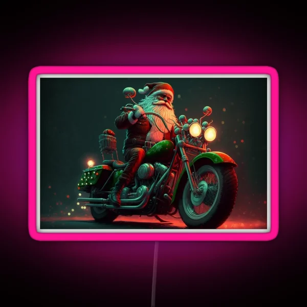 Speedy Santa Motorcycle Man Delivering Gifts The Best RGB Neon Sign