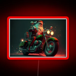 Speedy Santa Motorcycle Man Delivering Gifts The Best He Can RGB Neon Sign