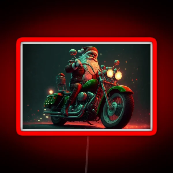 Speedy Santa Motorcycle Man Delivering Gifts The Best RGB Neon Sign