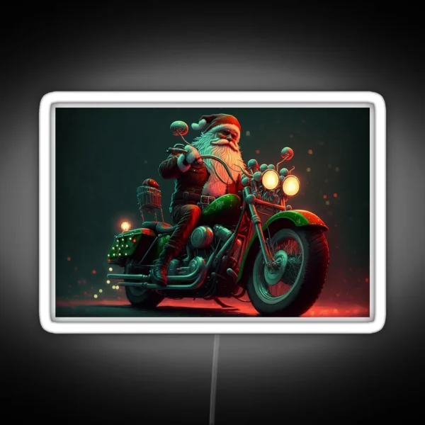 Speedy Santa Motorcycle Man Delivering Gifts The Best RGB Neon Sign