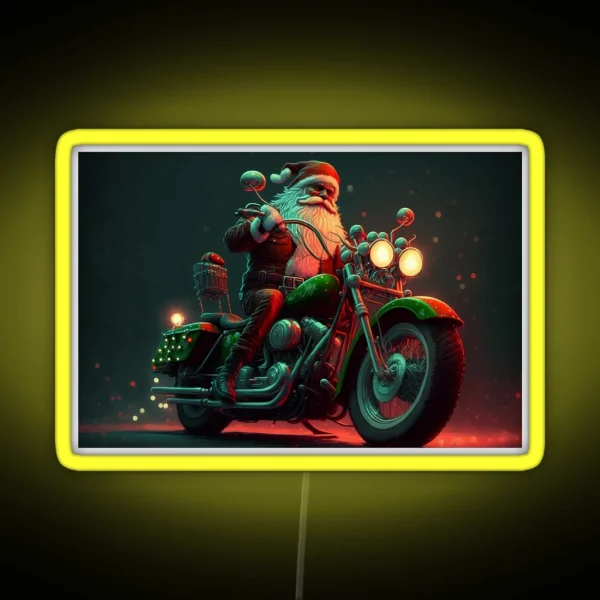Speedy Santa Motorcycle Man Delivering Gifts The Best RGB Neon Sign