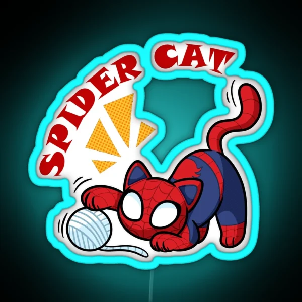 Spider Cat Playing With Wool RGB Neon Sign