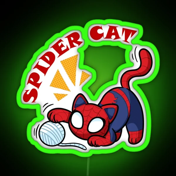 Spider Cat Playing With Wool RGB Neon Sign