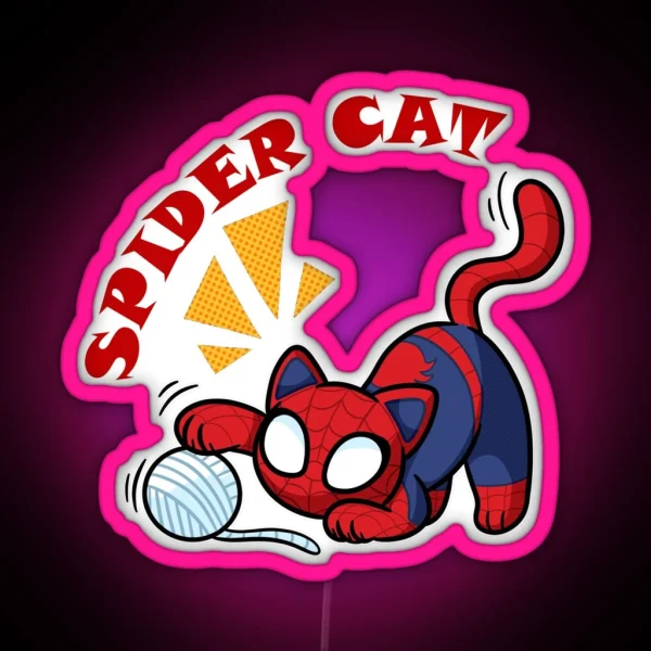 Spider Cat Playing With Wool RGB Neon Sign