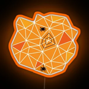 Spiderweb And Spiders Halloween Netting Pattern In Orange RGB Neon Sign