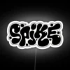 Neon RGB spike design sign with white background.