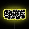 Neon sign with yellow spikes in a futuristic spike design.