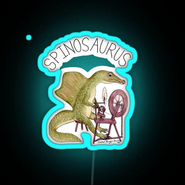 Spinosaurus With Spinning Wheel RGB Neon Sign