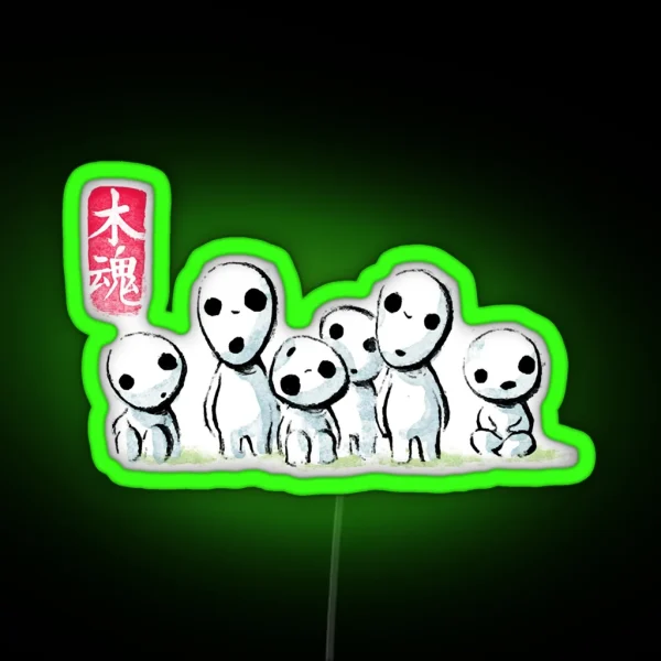 Spirit Forest Creatures Kodamas Watercolor RGB Neon Sign