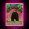 Neon-lit tunnel from Spirited Away movie with pink lights illuminating a mystical path.