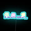 A neon sign reading 'SpongeBob 2 hours later' in bright blue letters.