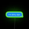 SpongeBob SquarePants-themed neon sign with dirty Dan's name in green letters.