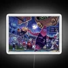 Brightly lit neon sign featuring SpongeBob SquarePants dunking, with vibrant RGB colors.