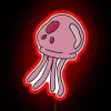 A neon sign featuring SpongeBob SquarePants surrounded by jellyfish in red LED lights.