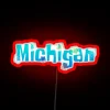 SpongeBob SquarePants neon sign in a Michigan theme with vibrant red colors