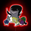 SpongeBob SquarePants neon sign with ripped pants illustration in RGB color scheme.