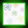 SpongeBob SquarePants logo with neon green flowers in a sky blue background