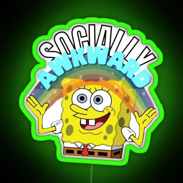 SPONGEBOB SOCIALLY AWKWARD RGB Neon Sign