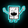 SpongeBob SquarePants DoodleBob sign in bright blue neon lights.