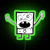 DoodleBob from SpongeBob SquarePants illuminated in neon colors on a green sign.