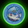 Bright neon sign with SpongeBob SquarePants logo on a green background