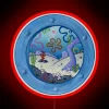 SpongeBob SquarePants RGB neon sign in red against a city window backdrop