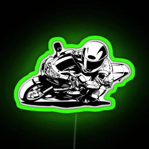Sportbike Cornering Cartoon RGB Neon Sign