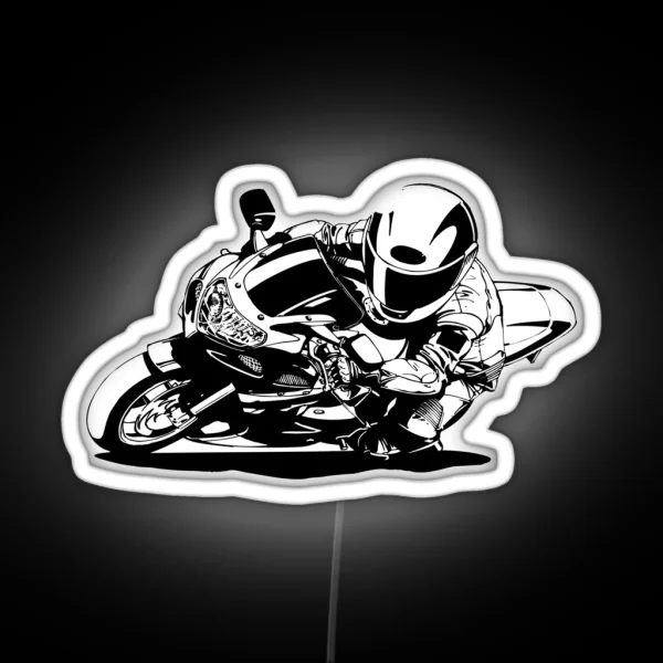 Sportbike Cornering Cartoon RGB Neon Sign