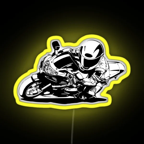 Sportbike Cornering Cartoon RGB Neon Sign
