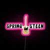 Neon sign design featuring Bruce Springsteen's name in bold, colorful letters.