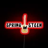 Neon sign with 'BRUCE SPRINGSTEEN' design in bold red letters against a dark background.