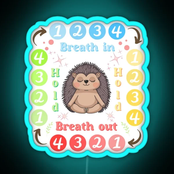 Square Breathing Therapy Tool Meditating Hedgehog RGB Neon Sign